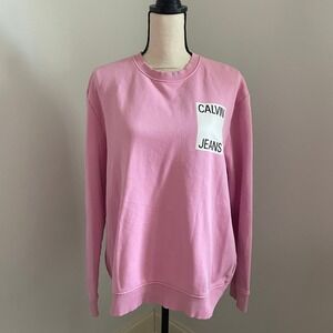 Calvin Klein Pink Crewneck Sweatshirt size Large Logo Graphic Y2K Fleece Layer